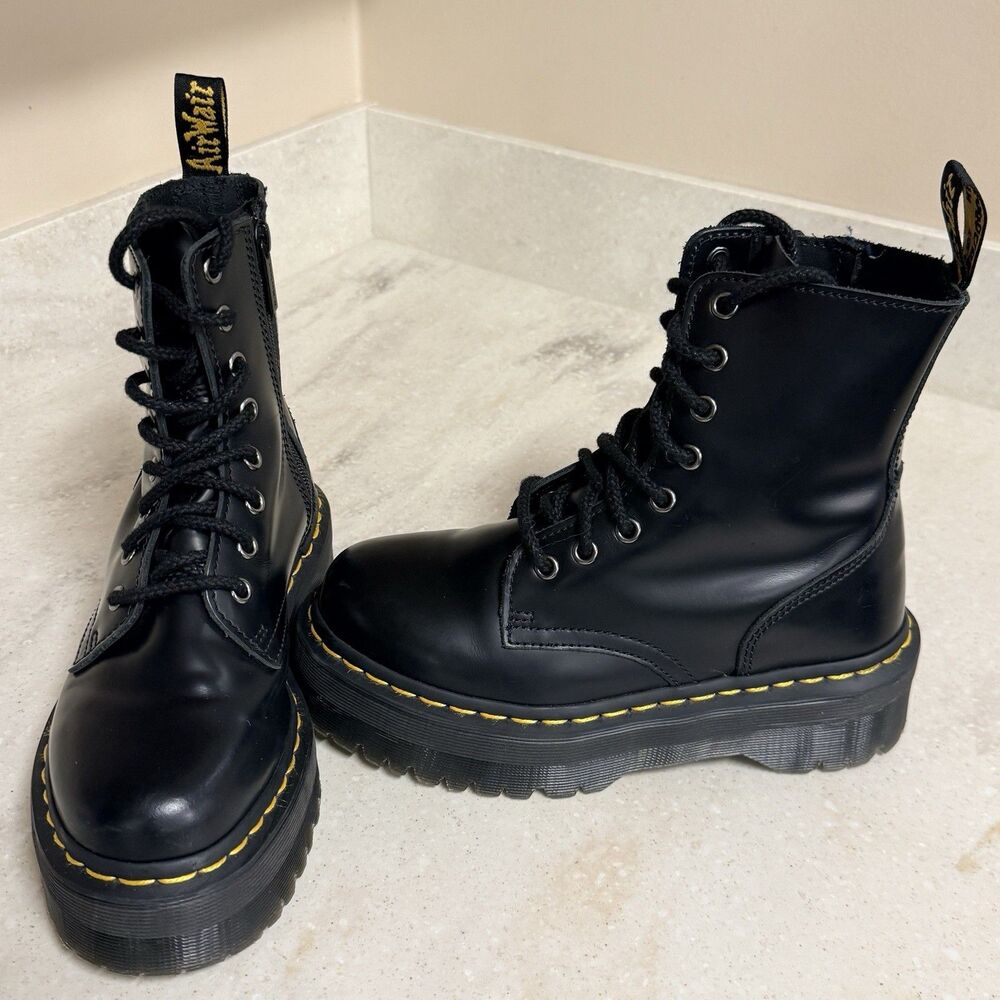 Dr Martens Jadon Platform Chunky Black Smooth Leather Zip Boots Size US 5 UK 4